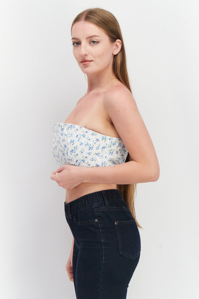 Fashion Union Women Straight Across Strapless Printed Tube, Blue - Image 3